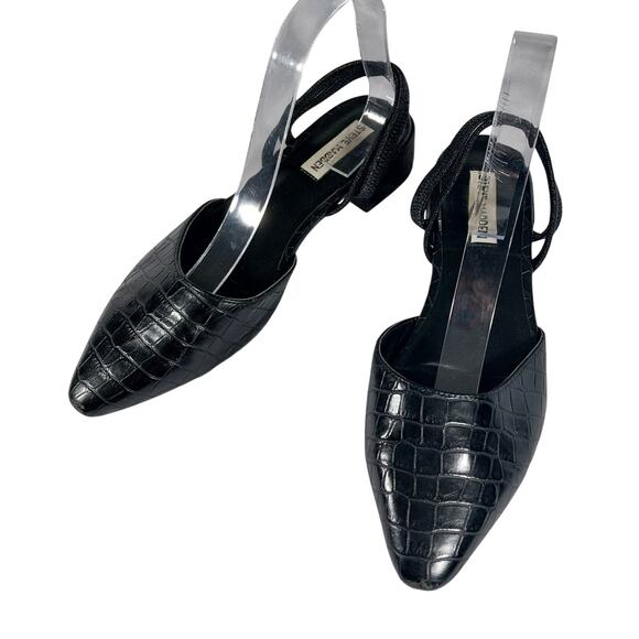 STEVE MADDEN! BLACK VEGAN LEATHER CROCO IMPRINT POINTY TOE LOW HEELS! SZ 8.5M - Picture 3 of 10